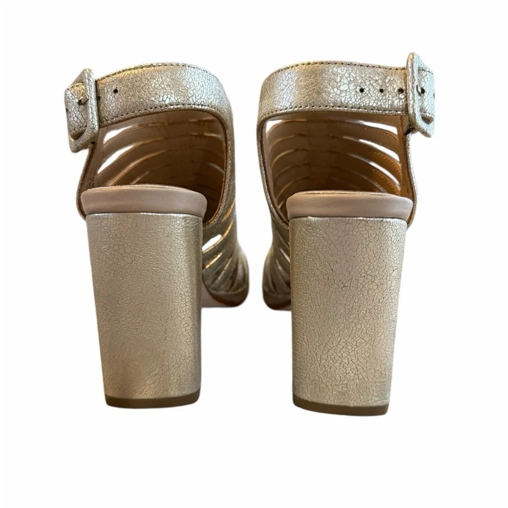Donald J Pliner Sevanna Strappy Block Heel Sandal Leather Platino Metallic 6.5
